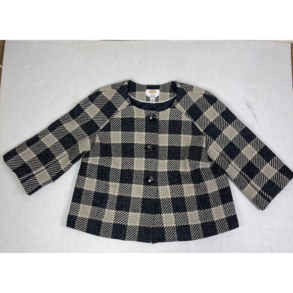 Talbots Wool Blend Blazer Italian Fabric 14P Gingham Plaid Cropped Careerwear - Picture 1 of 13